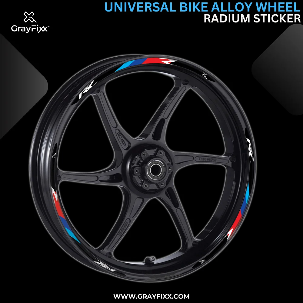 Alloy Wheel Radium Sticker For Universal Bike | Made In Premium Radium With FPF(Fade Protection Film), Water Proof, Precut Sticker, Pack Of 6
